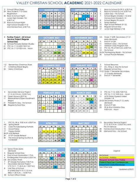 valley christian school schedule